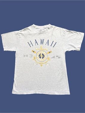 Vintage 90s Softee Hawaii Anchor Graphic Souvenir Tee Heather Grey Large